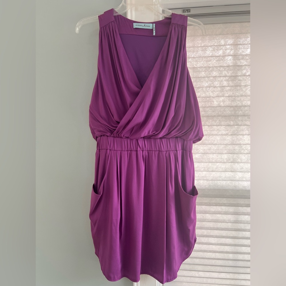 Guess by Marciano Purple Satin Draped Cocktail Dress Sleeveless